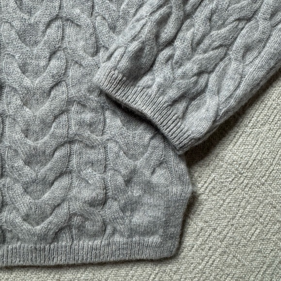 Garnet Hill Soft Gray Cable Turtleneck Sweater - Picture 3 of 6